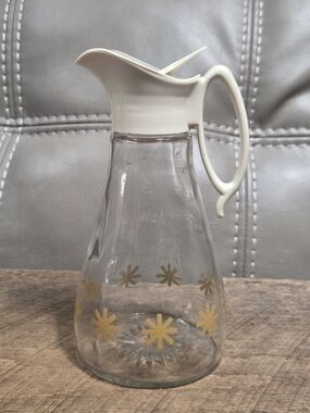 Vintage Log Cabin Syrup Pitcher Gold Atomic Starburst Glass 1960s MCM Bin 1G